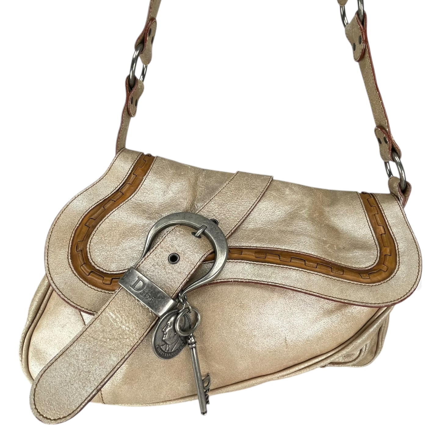 Christian Dior Double Saddle Gaucho Jumbo Gold Metallic Gun Metal Hardware Purse