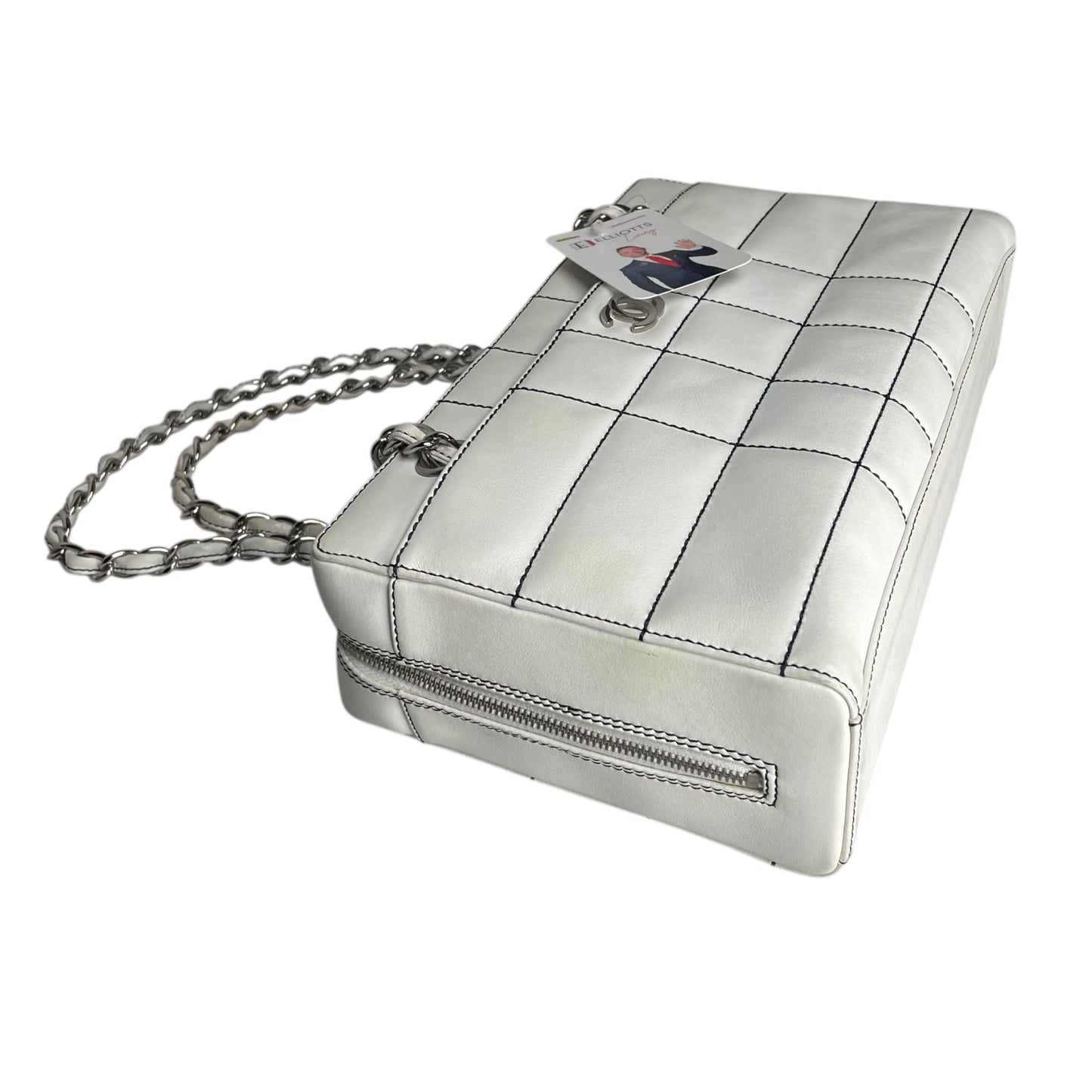 Chanel CC Timeless White Chocolate Bar Wildstitch Navy Blue SHW Shoulder Purse