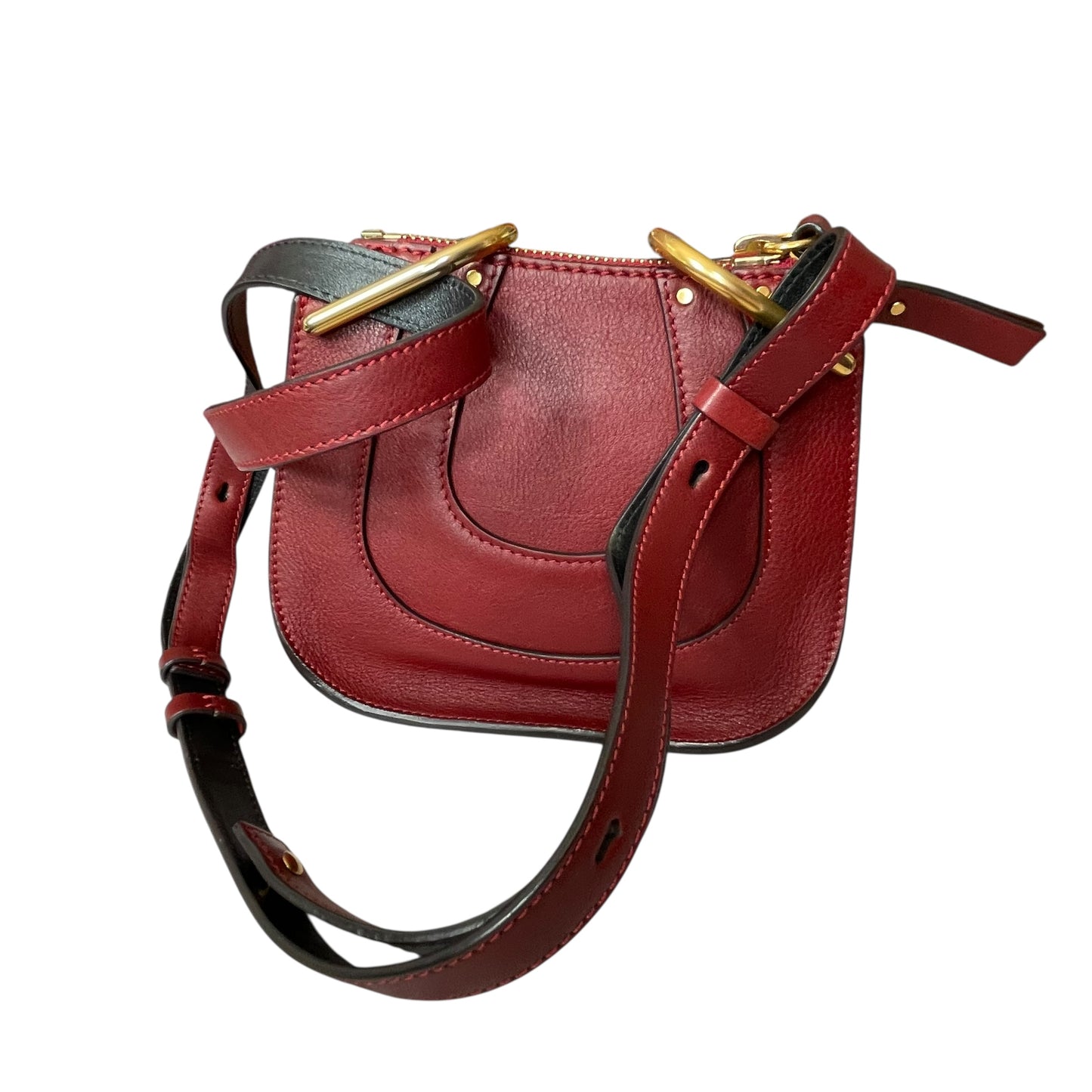 Chloe Hayley Calf Skin Nano Equestrian Burgundy Bucket 2 Way Crossbody Purse Bag