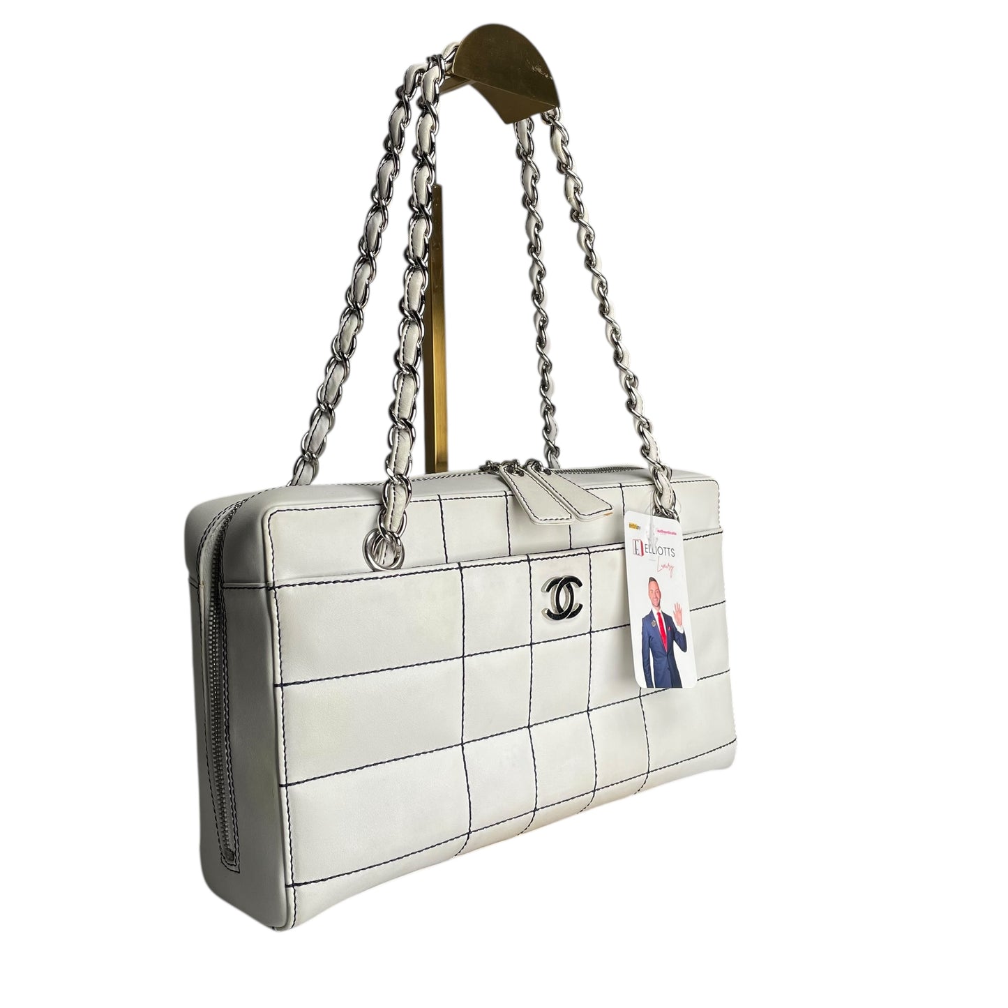 Chanel CC Timeless White Chocolate Bar Wildstitch Navy Blue SHW Shoulder Purse