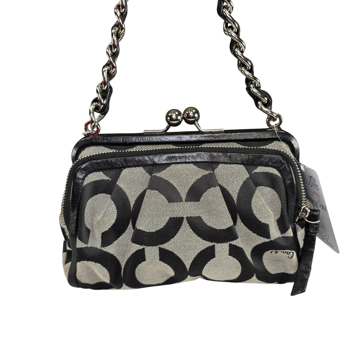 Coach Y2K Opti C Canvas Leather Kiss-Lock Black SHW Chain Shoulder Purse