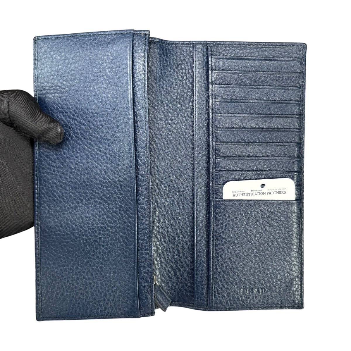 Prada Baltico Navy Blue Bi-Fold Leather Long Wallet