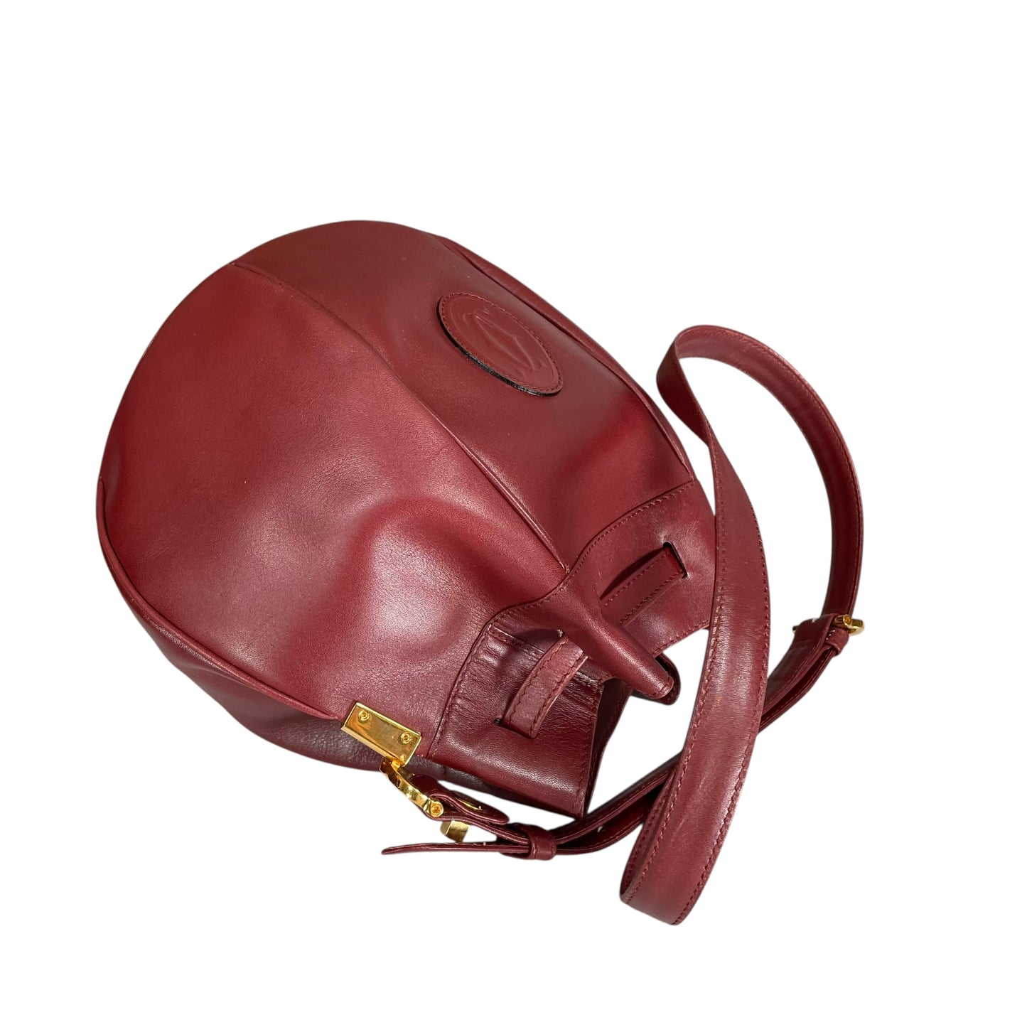 Cartier Burgundy Leather Medium Bucket Drawstring Crossbody Adjustable Purse