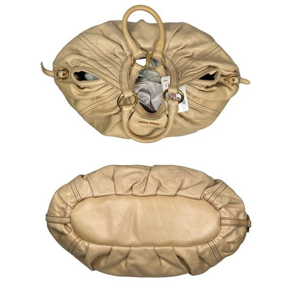 Miu Miu Basket Hobo Leather Gathered XL Ivory Creme Gold Shoulder Purse Bag Tote