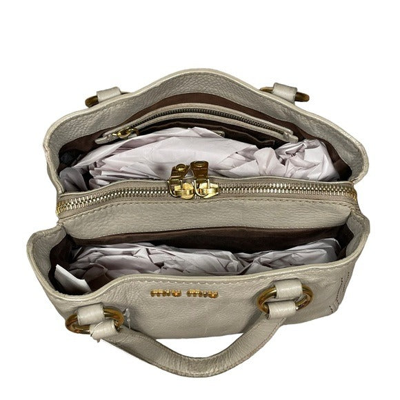 Miu Miu Greystone Pebbled 3-Section Zippy Shoulder Tote + Strap Convertible Bag