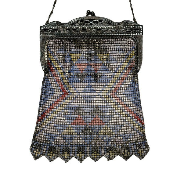Whiting Davis Sterling Plated DresDen Metal Mesh Flapper Kiss Lock Mini Clutch