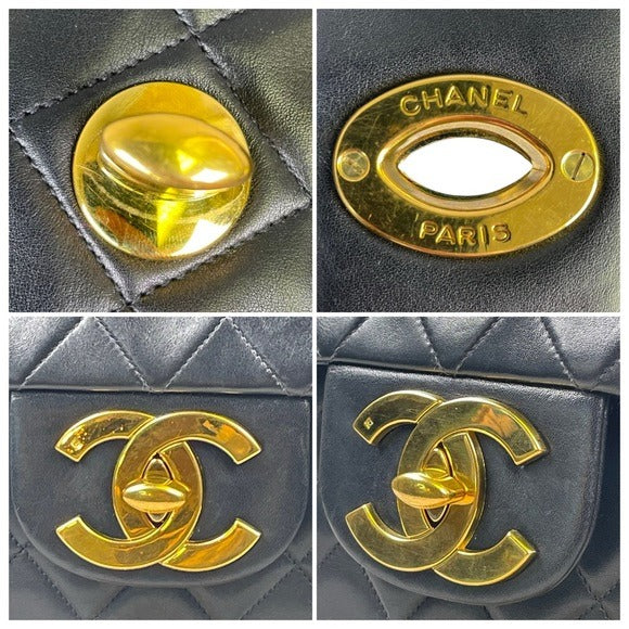 Chanel CC Jumbo Maxi 34 Lambskin 24K Plate Gold Turn-lock Two-Way Flap Purse 13”