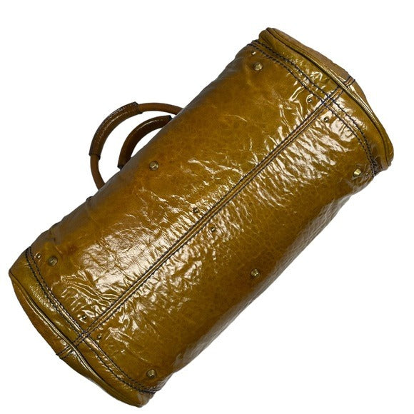Chloe Bronze Blue Stitch Patent Leather Large Paddington Lock Shoulder Bag Tote