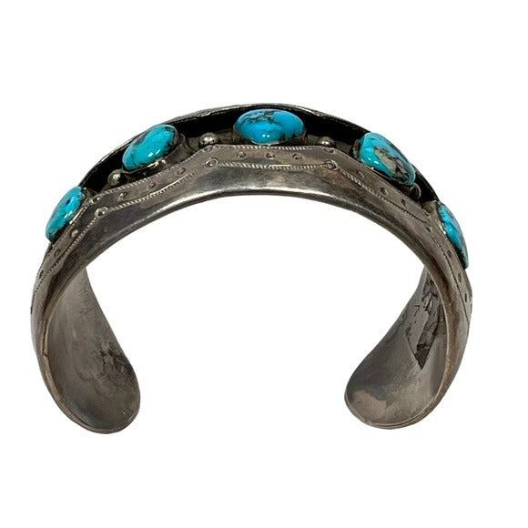 Mae G. Vinatge Sterling Handmade Multi Turquoise Cuff Adjustable Bracelet