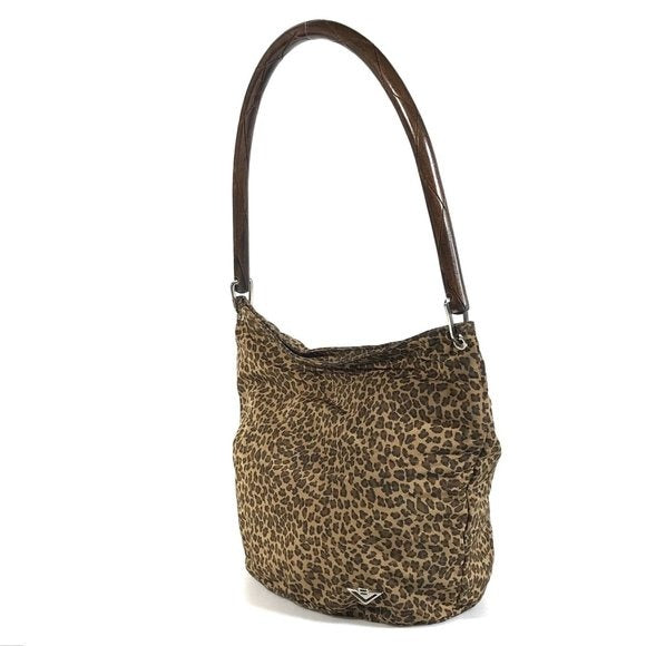 Bottega Veneta Cheetah Print Hobo Nylon Unstructured Shoulder Looping Bucket Bag