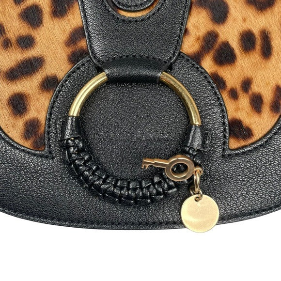 See By Chloe Calf Hair Cheetah Black Leather Satchel Flap Crossbody Strap Purse