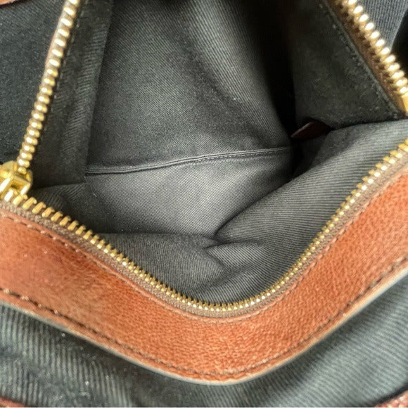 Chloe XL Ethel Two Tone Patent Leather Brown Black Zippy Oval Handbag Tote Purse