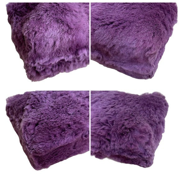 Chanel CC Antique Brushed Hardware Leather Chain Large Rabbit Fur Purple Purse