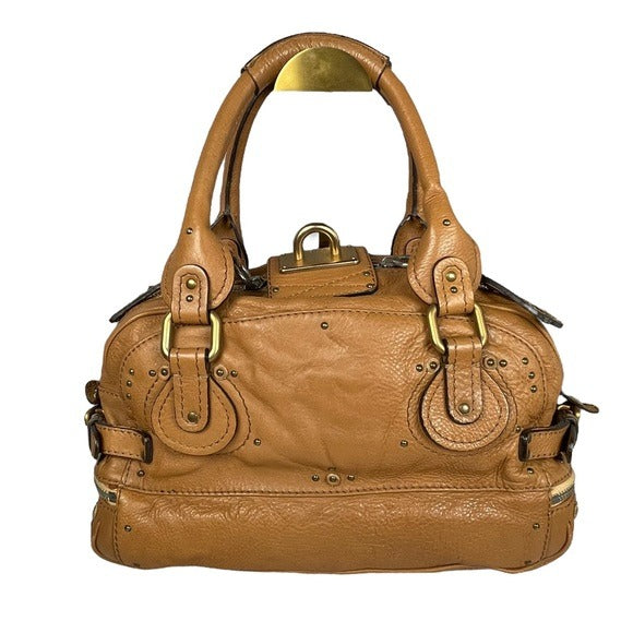 Chloe Tan Leather Paddington Medium Zip Boston Bag Tote Purse