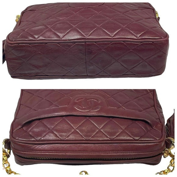 Chanel CC Lambskin Bordeaux Quilted Crossbody 24K Plated Chain Tassel Purse Bag