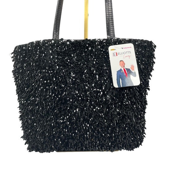 Valentino Garavani Lizard Exotic Sequin Fully Dangle Bead Formal Tote Purse Bag
