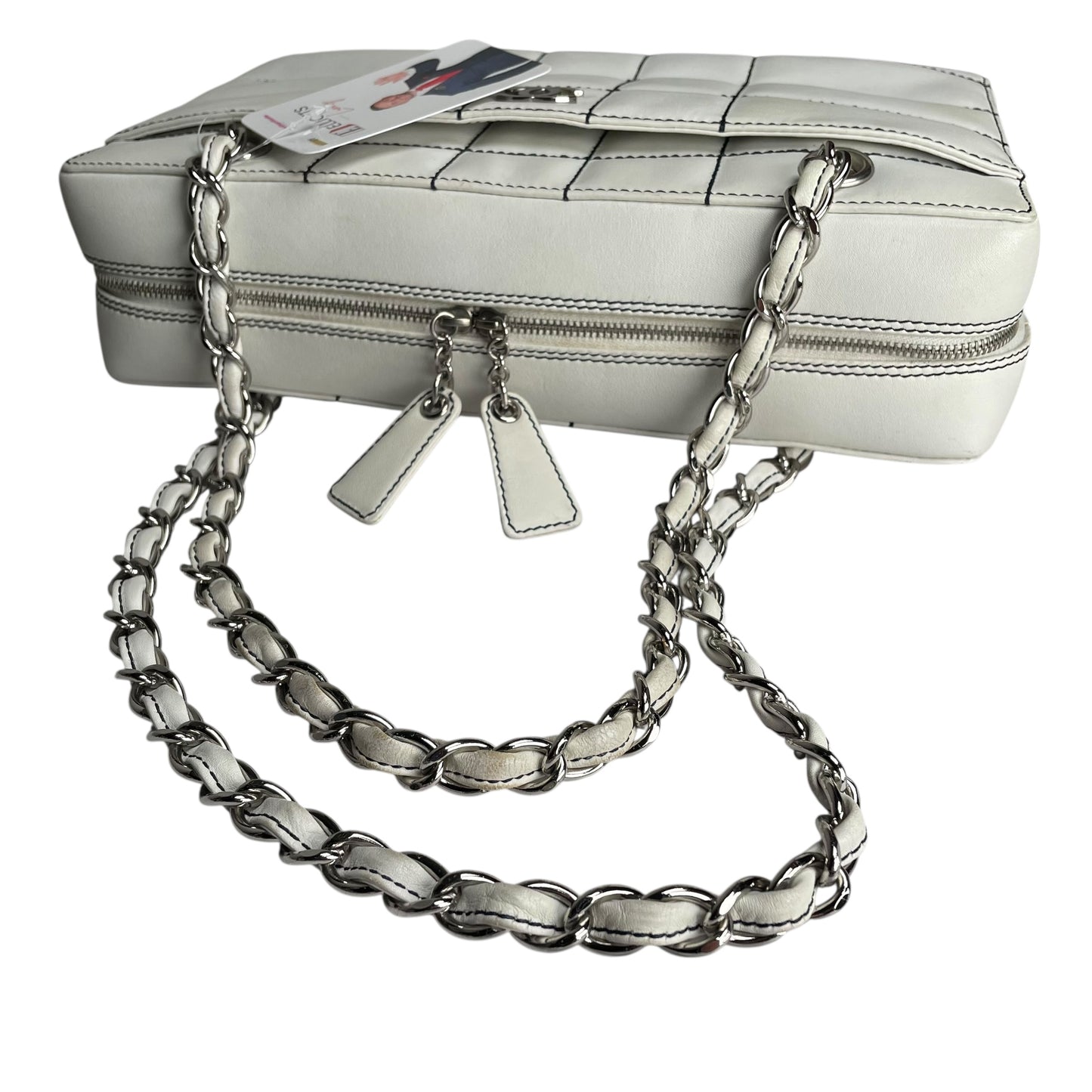 Chanel CC Timeless White Chocolate Bar Wildstitch Navy Blue SHW Shoulder Purse