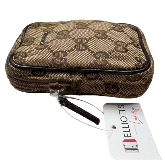 Gucci GG Canvas Leather Brown Zippy Mini Pouch Case Card Coin Travel