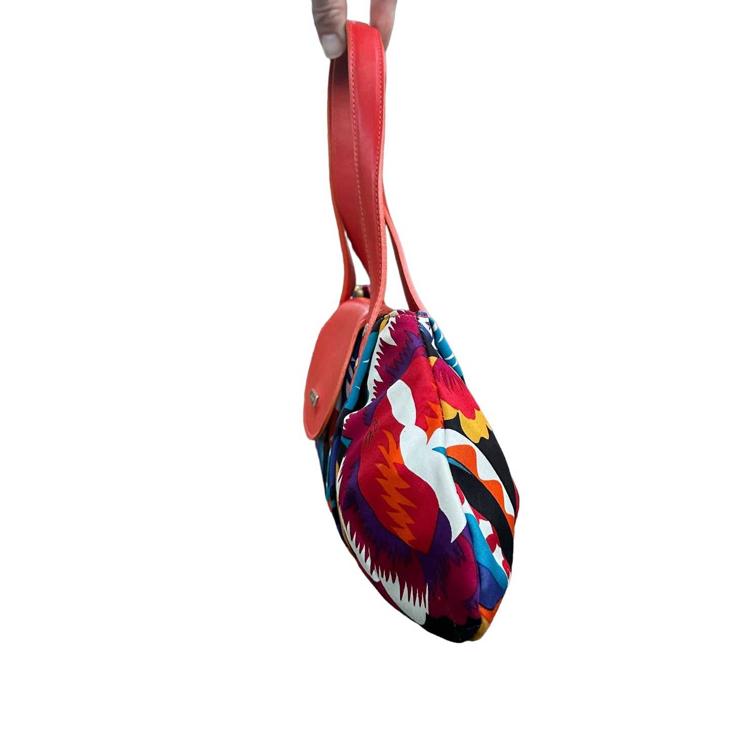 Etro Floral Canvas Fabric Multi Color Leather East West Shoulder Purse