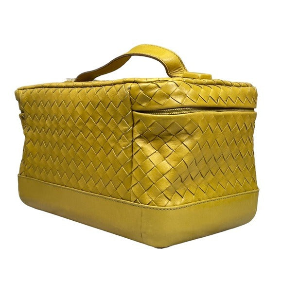 Bottega Veneta Woven Lime Cosmetic Travel Top Handle Mirrored Leather Trunk Bag