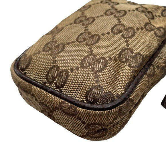 Gucci GG Canvas Leather Brown Zippy Mini Pouch Case Card Coin Travel