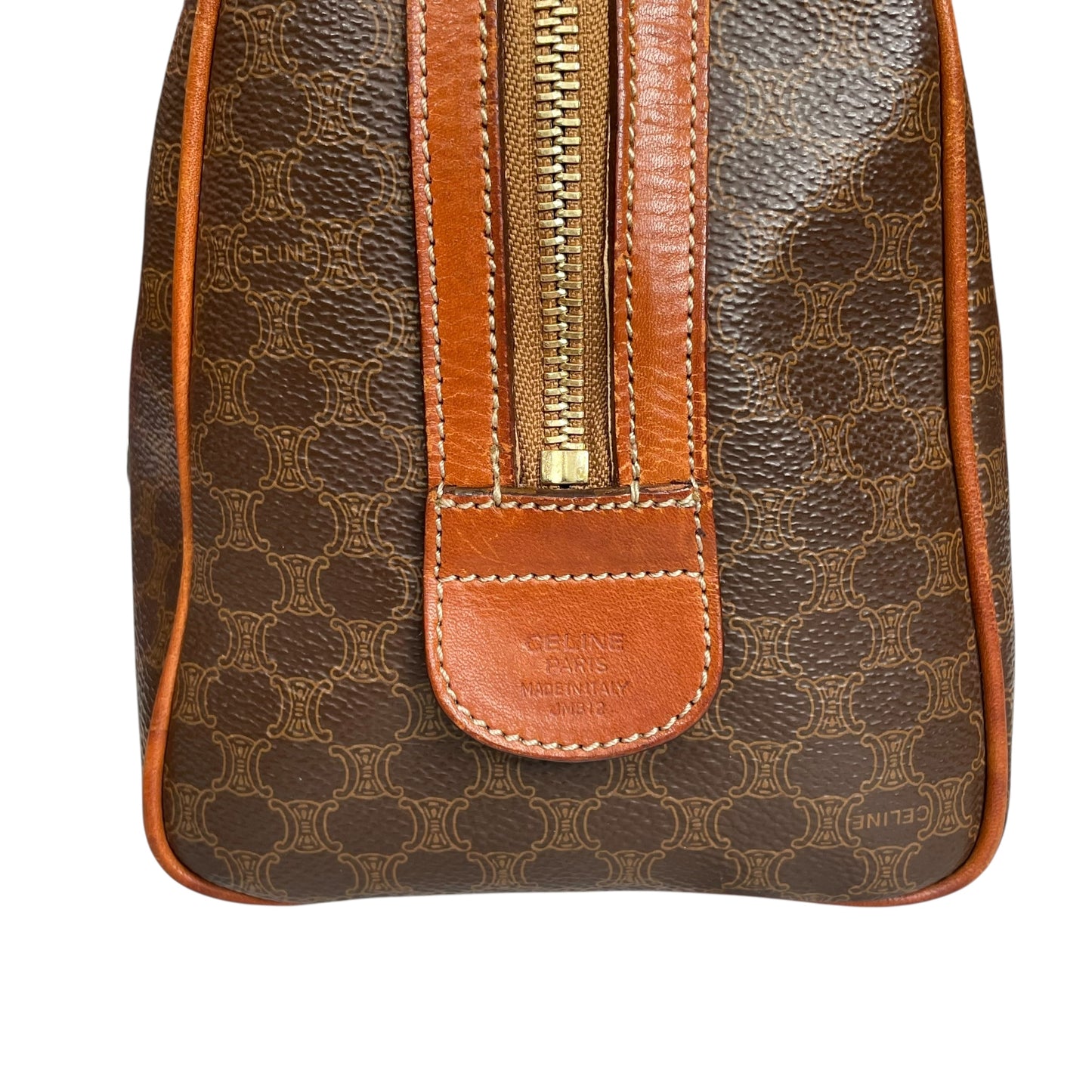 Celine Honeycomb Coated Canvas Leather GHW Brown Boston Speedy Purse