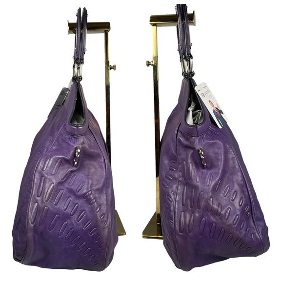 Celine Purple Large Satchel Leather Geo Swirl Abstract Pattern Shoulder Bag