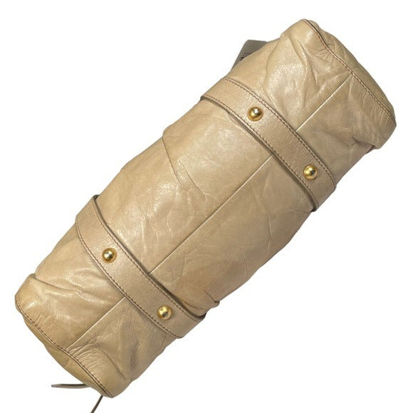 Miu Miu Rippled Gold Leather Shoulder Purse Two-Way Crossbody Zip Bag