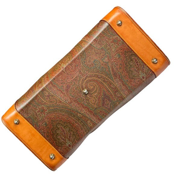 Etro Milano Paisley Canvas Natural Leather Locking Travel Weekender