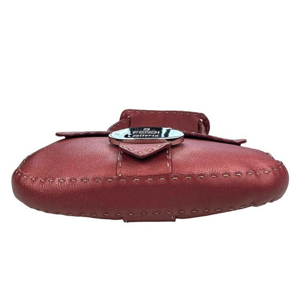 Fendi Selleria Sterling Leather Bordeaux Metallic Baguette Purse