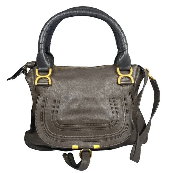 Chloe Grey Medium Satchel Wrapped Leather Handle Zip Flap Crossbody Shoulder Bag