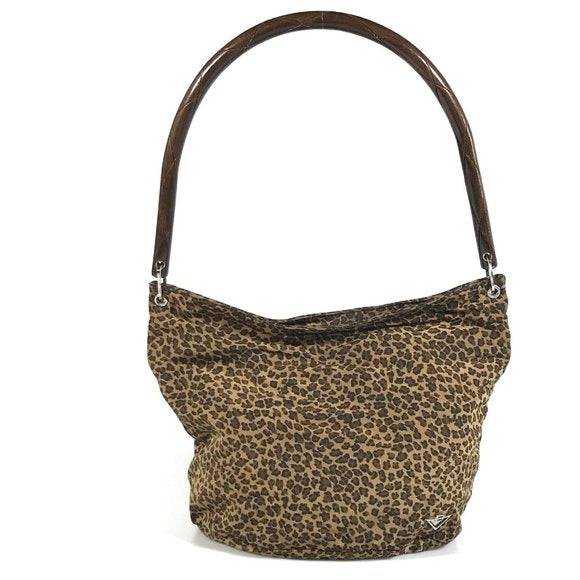 Bottega Veneta Cheetah Print Hobo Nylon Unstructured Shoulder Looping Bucket Bag