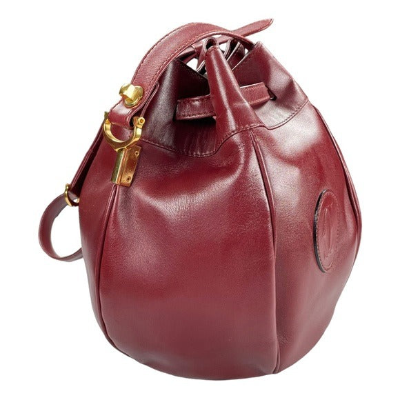 Cartier Burgundy Leather Medium Bucket Drawstring Crossbody Adjustable Purse