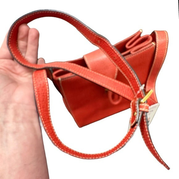 Loewe Pastel Red Pebbled Kelly Sport Style Turn Lock Closure Crossbody Purse