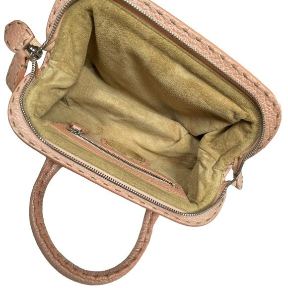 Fendi Pearlescent Pink Leather Mini Selleria Sterling Silver Hardware Zip Purse