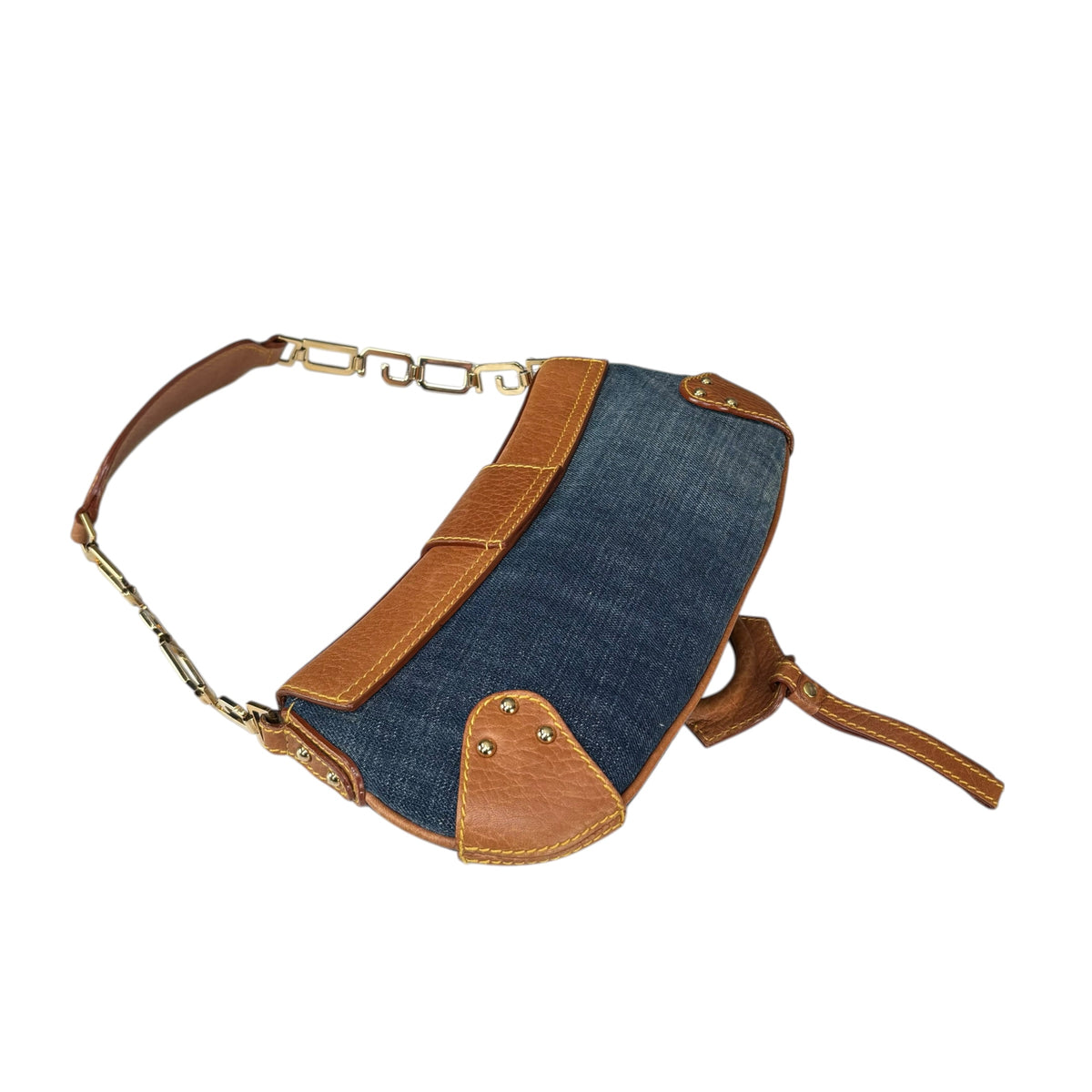 Dolce & Gabbana Y2K O-Ring Distressed Denim Gold Purse