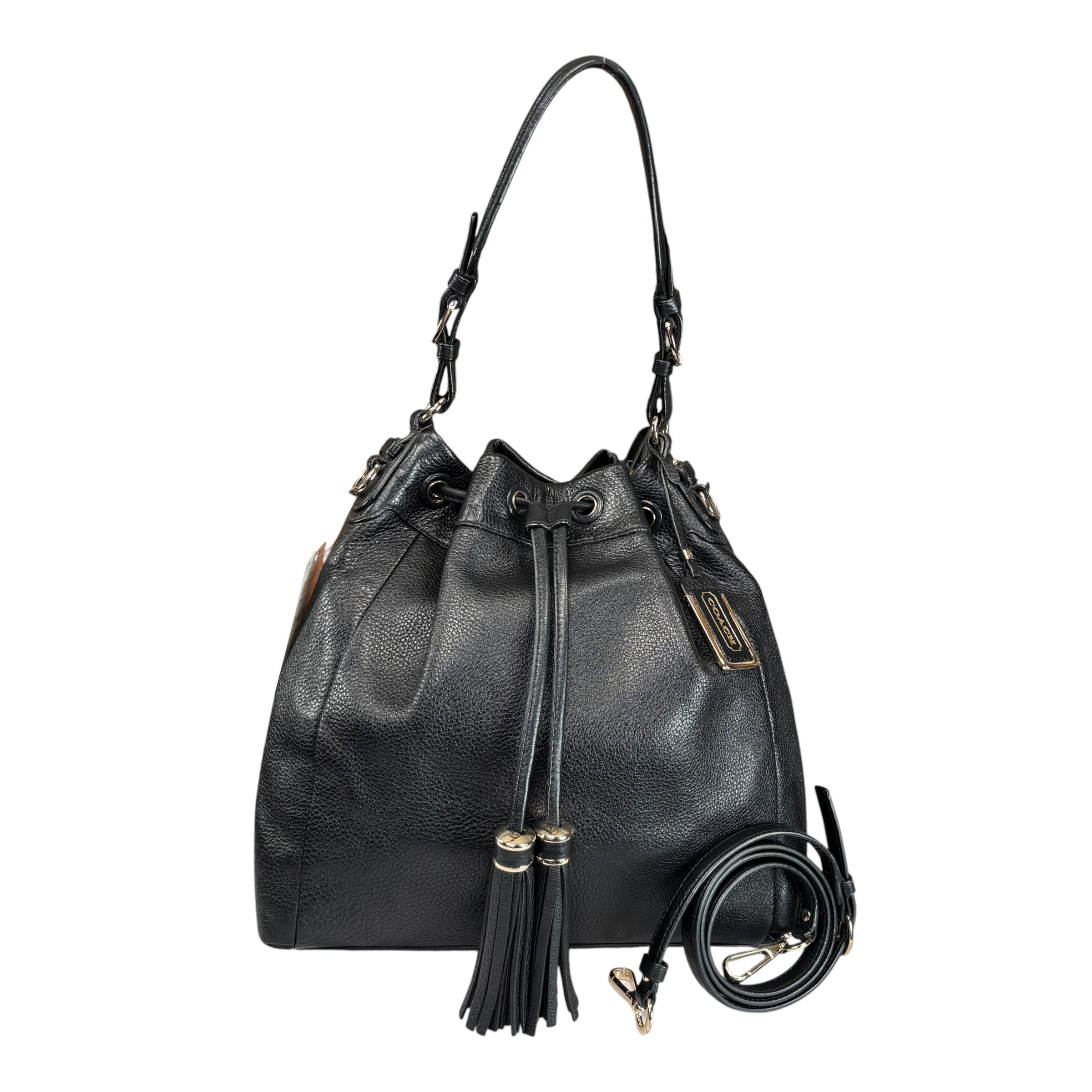 Coach Pinnacle Black Leather GHW Drawstring Bucket 2-Way Crossbody Pur – Elliott's Luxury