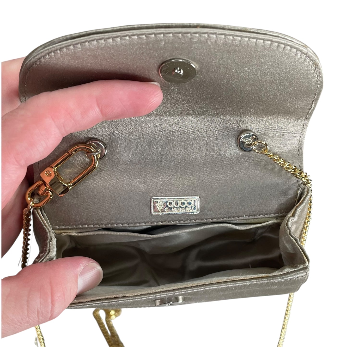 Gucci GG Mini 1947 StyleChampagne Satin GHW Bamboo 1990s Top Handle Crossbody
