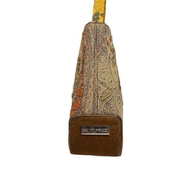 ETRO Jacquard Exotic Multi-Textile Snake, Calf-Hair, Beaded Embroidery Decal Bag