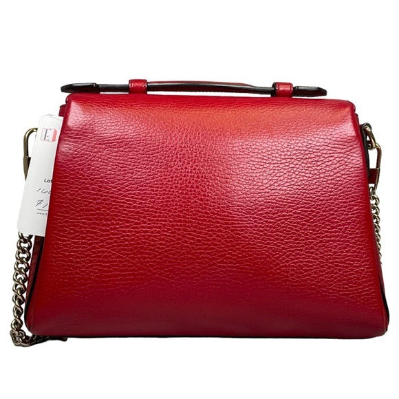 Gucci GG Red Flip Clip Closure Flap Pebbled Leather Gold Chain Crossbody Purse