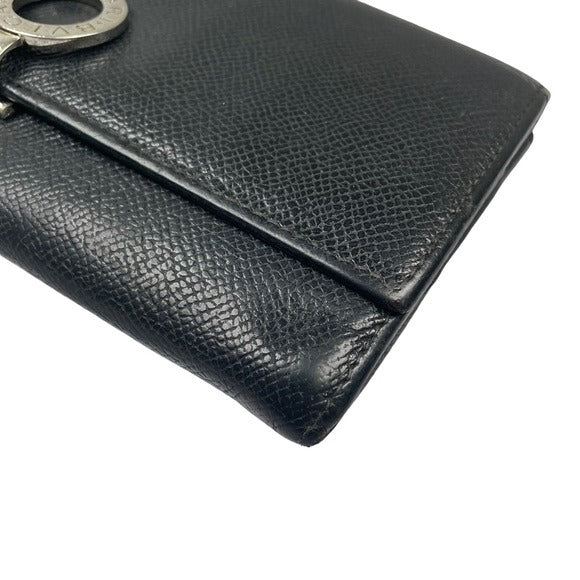 BVLGARI Black Blue Clip Snap Saffiano Leather Long Organizer Wallet