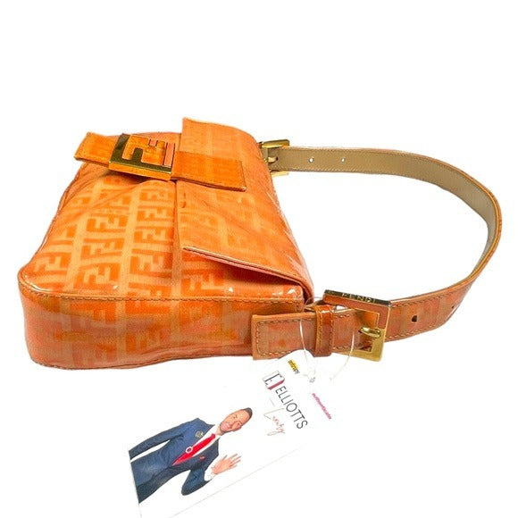 Fendi Orange Crush Coated Canvas Zucchino Baguette Flap Shoulder Purse Bag