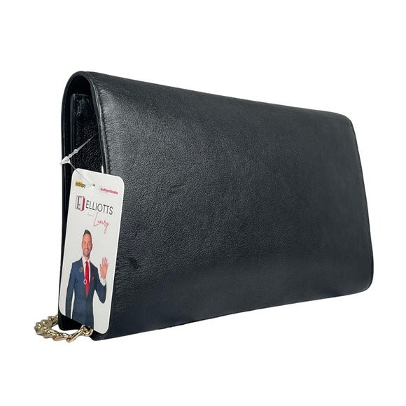 Yves Saint Laurent YSL Black Leather Pebbled Clutch Flap Snap Crossbody Bag