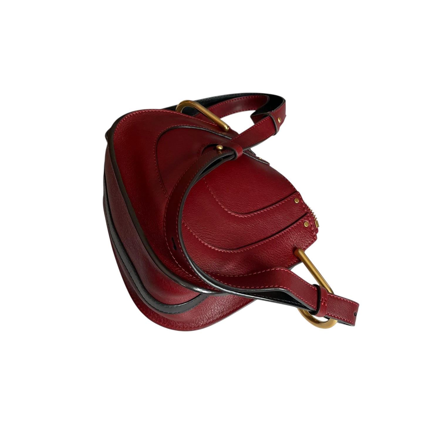 Chloe Hayley Calf Skin Nano Equestrian Burgundy Bucket 2 Way Crossbody Purse Bag