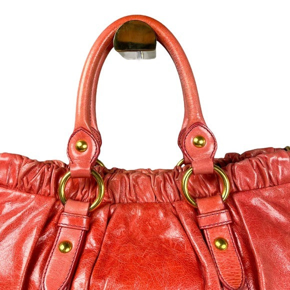 Miu Miu Watermelon Leather Crossbody Two-Way Goldtone Shoulder Purse