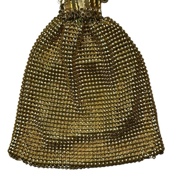 Whiting Davis Gold Expandable Metal Round Push Lock Closure Mini Clutch Purse