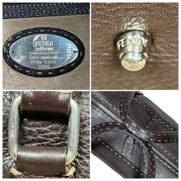 Fendi Selleria Pebbled Coco Leather Stitched Boston Travel Bag