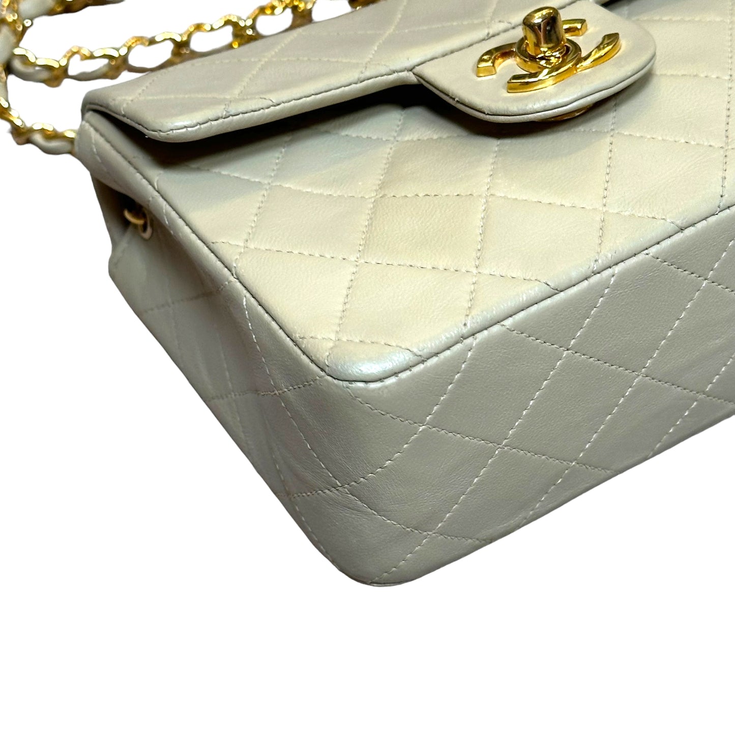 Chanel CC 24K Mini Square Flip Beige Lambskin Gold Plated Hardware