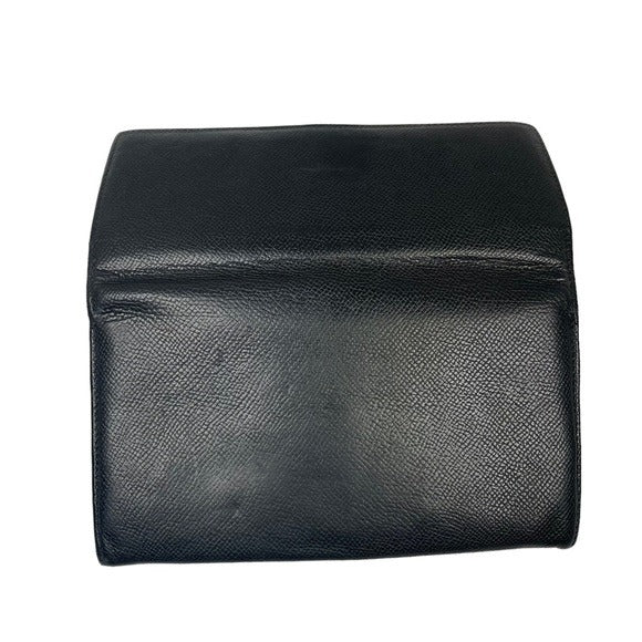 BVLGARI Black Blue Clip Snap Saffiano Leather Long Organizer Wallet