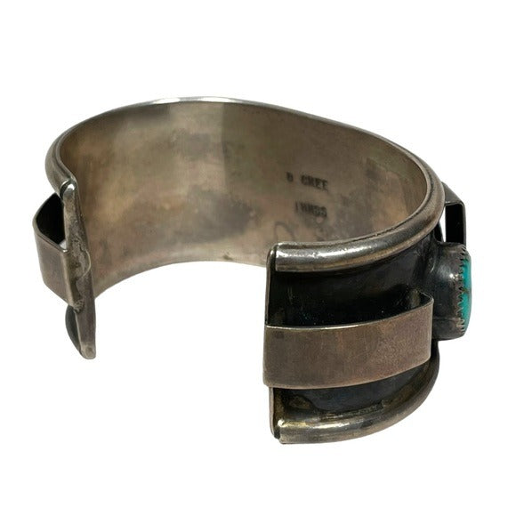 D. CHESS IHMSS Sterling Bar Divider Turouise Cuff Artisan Hand Crafted Bracelet